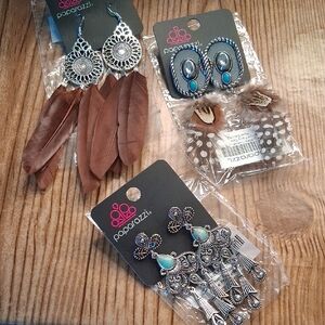 Paparazzi Silver and Turquoise Feather Earring Collection